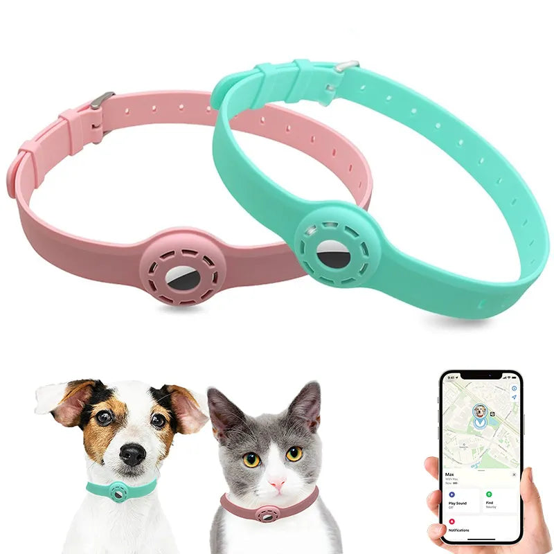 📍 Coleira de Silicone Ajustável para Pets com Suporte para AirTag - Anti-Perda!