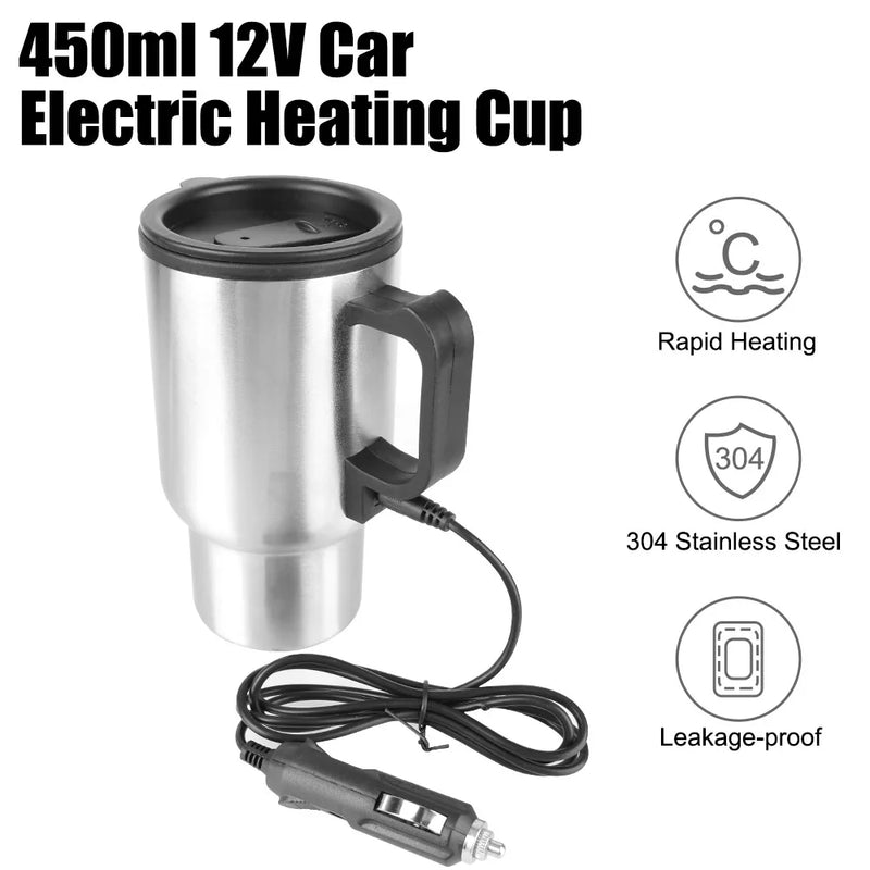 Chaleira Elétrica 12V 450ml para Carro - Aço Inoxidável